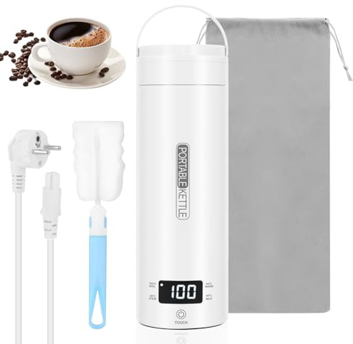 Elektrischer Reisewasserkocher Klein 500ml, Mini Wasserkocher Tragbar 316 Edelstahl Doppelschicht, Temperatureinstellung, Schnellkoch, Automatische Abschaltung, Für Tee, Kaffee, Camping, Büro, Hotel