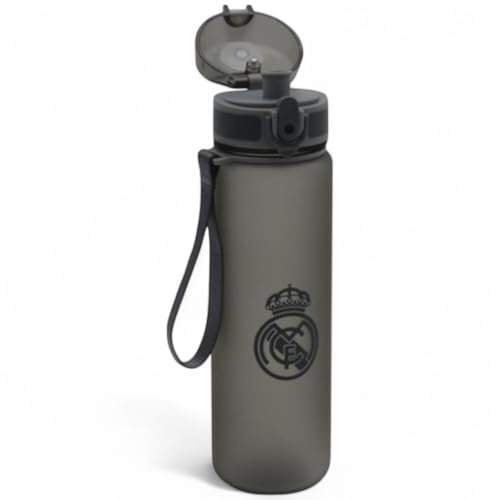 Bouteille de sport R. Madrid, 650 ml, design tactique, avec blason officiel, gris sans BPA
