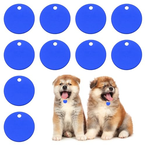 PATIKIL 25mm Leere Hundemarken, 10 Stk Runde Aluminium Gravuranhänger Zum Gravieren Von Namen Telefonnummern Oder Anderen Informationen Anhänger, Blau