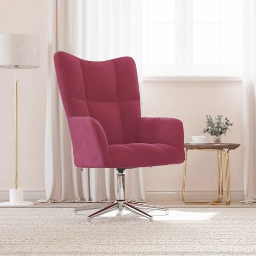 Qnhdfrt 360° Swivel Velvet Accent Chair with Armrests, Wine Red