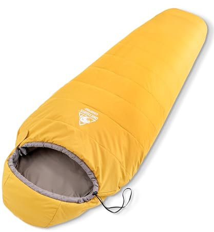 OneTigris Schlafsack Outdoor kleines Packmaß 3 Jahreszeiten 8 °C -15 °C Mumienschlafsack Ultraleicht kompakt für Camping, Reisen, Wandern (Gelb)