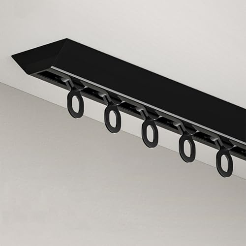 Einzelnes Vorhangschienensystem, Gardinenschiene Aluminium 1-läufig, Decken-Vorhangschiene Mit Stummen Rollen Stark Und Müheloses Gleiten Für Wohnzimmer Zu Vorhängen Gardinen(Black,1.9m(6.2ft))