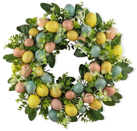 Goviraye Frühlingskranz 45 cm Türkranz – Dekorativer Kranz mit Pastellfarben & natürlichem Grün – Türdeko für Haustür, Wand, Fenster & Wohnzimmer