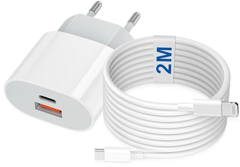 Caricatore per iPhone Certificato Apple MFi, 20W 2-Porto USB A & USB C Rapido Caricabatterie per iPhone 14/14 Pro/14 Pro Max/14 Plus/13/12/11/XS/XR/X/SE/8/7, Alimentatore con Cavo Lightning da 2m