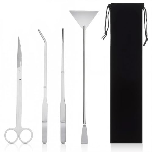 ZHOUSTOU 4 en 1 Aquarium Aquascaping Kit Outils D'Aquarium en Acier Inoxydable avec Pince Ciseaux Spatule pour Entretien et Nettoyage Plantes Aquatiques Aquascaping