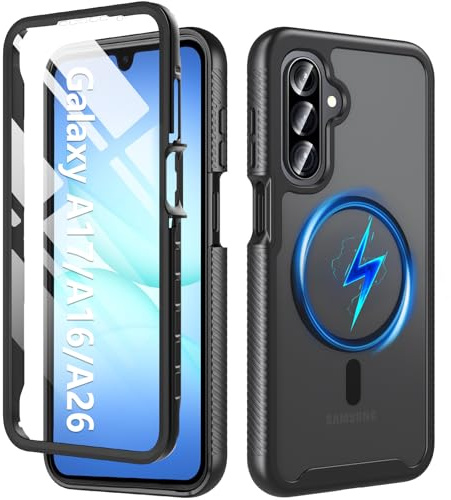 OWKEY 360° für Samsung Galaxy A17/A18 5G Hülle mit Displayschutz, Schwarz | Magnetisch mit Magsafe, [Mil-Grad] Stoßfest Kratzfest Outdoor Schutzhülle, Dünn Matt Case Handyhülle für Samsung A18/A17/A16