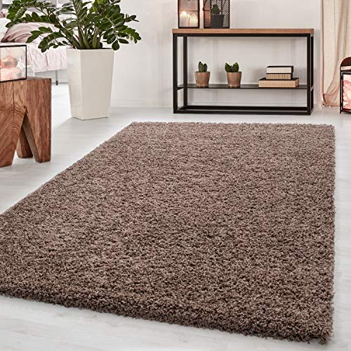 HomebyHome Shaggy Teppich Wohnzimmer 160 x 230 cm - 50 mm Florhöhe Hochflor Wohnzimmerteppich Mokka Extra Weich und Flauschig - Langflor Teppiche für Schlafzimmer, Küche, Flur - Carpet, Halı