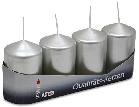 OLShop AG 3er Pack Stumpenkerzen metallic Silber, ca. 50 x 80 mm (3 x 4 Stück) Kerze Kaminkerze Laternenkerze Dekoration