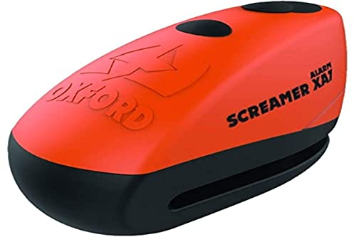 Oxford Lk281 Screamer XA7-Bloqueo de Disco de Alarma de Seguridad para Motocicleta (Pin de 7 mm), Color, Hombre, Naranja Mate Negro