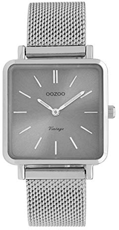 Oozoo Vintage Damenuhr Eckig Metallband 28 MM Silbergrau C9842