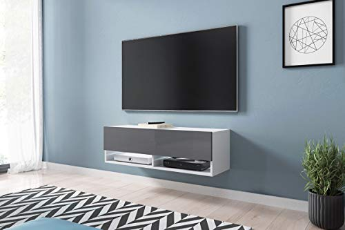 Selsey Wander – TV-Lowboard in Weiß Matt/Grau Hochglanz hängend/stehend mit LED 180cm
