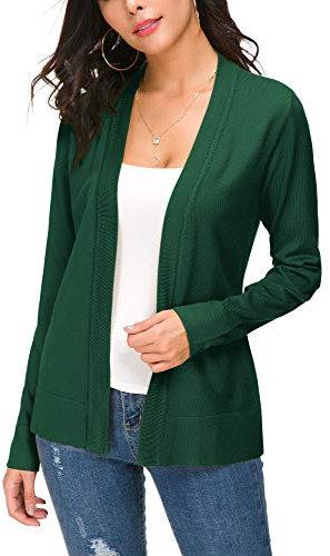 EXCHIC Femmes Manches Léger Manches Longues Devant Ouvert Tricoté Cardigan Gilets (XL, Vert foncé)
