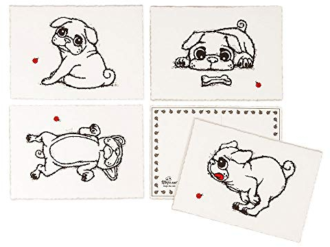 MOPS ME 4 Postkarten, Karten, Postkarte, Karte, mit Büttenrand, Set Nr. 2