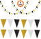 Dadabig 4 Pack Wimpelkette, Bunte Wimpel Dekoration Sparkly Doppelseitiger Flagge Wimpel Papier für Party Geburtstag Hochzeit Kinderzimmer Jubiläum Weihnachten(Schwarz Silber Gold)