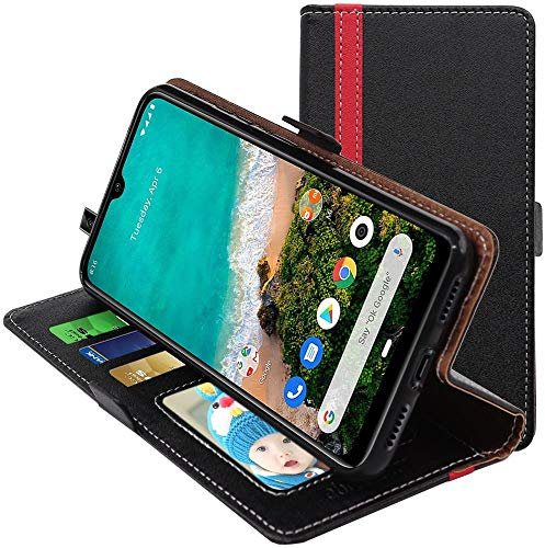 ebestStar - Cover per Xiaomi Mi A3, Custodia Libro Protezione Portafoglio, Pelle PU Porta Carte, Nero/Rosso