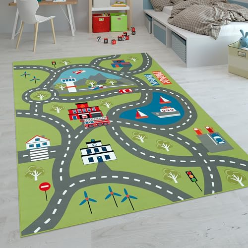 Paco Home Kinderteppich Teppich Kinderzimmer Spielteppich Junge Mädchen Modern rutschfest, Grösse:120x160 cm, Farbe:Grün 2