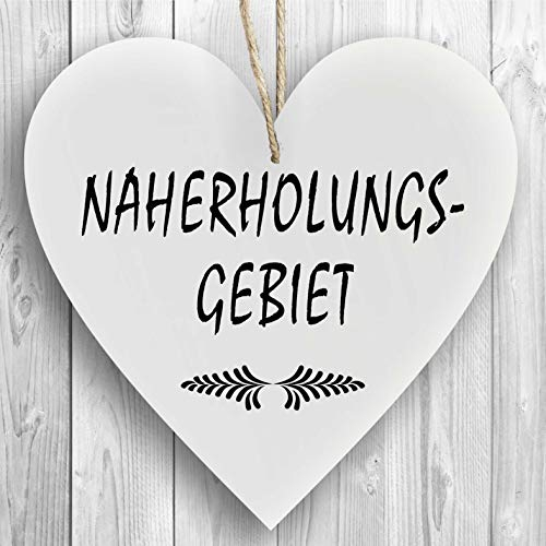 Herzschild Holzherz Holzschild 16 x 16 cm Naherholungsgebiet weiß Dekoschild Wandschild Schild Holz Garten zuhause