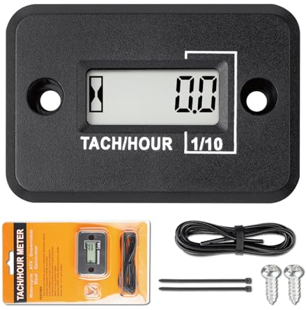 Jayron Tach Hour Meter Digital LCD Inductive Tachometer No Battery Powerful Timing RPM measuring Waterproof Design,for gas Engine Lawn Mower Motorcycle Snowmobile Generator (2 Stroke) (Black)