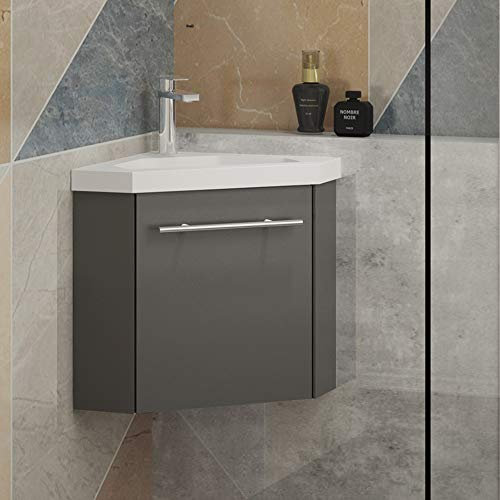 Acezanble 400mm Bathroom Sink Cabinets Corner Basin Vanity Units for Small Bathrooms Grey