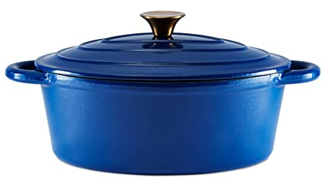 Barbary & Oak BO800252BLU Oval Cast Iron Casserole Dish with Durable Enamel Interior, 29cm, Limoges Blue
