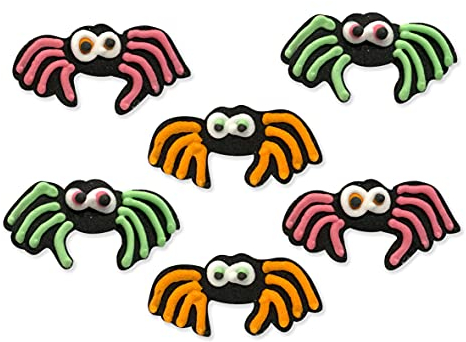 Anniversary House 6pcs Halloween Neon Spider Edible Cake Toppers - Handcrafted Fondant Sugar Decorations for Cupcakes, Cakes, Muffins - Vibrant, Unique, Fun, Spooky Party Baking Toppers Accessories