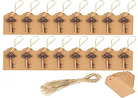 GORWOCO8 50 PCS Décapsuleur en forme de clé Vintage, Bonbonnière Antique Skeleton Porte-clés Ouvrir de Bouteille pour Anniversaire Décoration de Table Mariage Ouvre-bouteille de bière