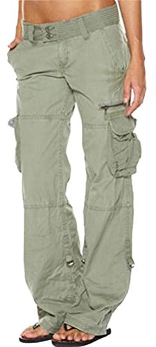 Onsoyours Pantalon Cargo Femme Multi-Poches Streetwear Taille Haute Hip Hop Pantalon Respirant Sport Étanche Outdoor Montagne Escalade Randonnée Femme Cargo Pantalon Vert XXL