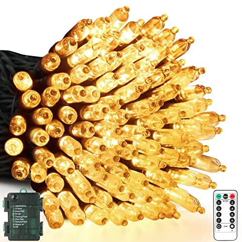 WUJUN Weihnachtsbeleuchtung 10M 100 LED Batterie Lichterketten mit Timer & Memory Funktion & 8 Modi, USB oder Batterie betriebene wasserdichte Lichterketten für Weihnachten Dekoration (Warmweiß)