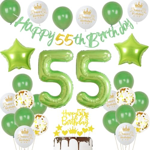 Grün 55. Geburtstag Dekoration frau ,Grün Tortendeko Geburtstag 55 Jahre mann,55 frauen mann Party Deko,Tortendeko 55. Männer frauen,Geburtstagsdeko 55 Jahre