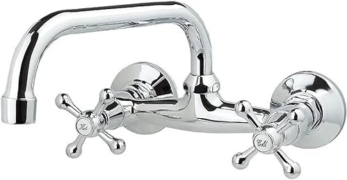 Generic Zweigriff Wand-Spültischbatterie Wandarmatur Küchenarmatur mit schwenkbarem Auslauf Bad Armatur Wasserhahn Wandmontage