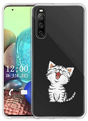 Sunrive Hülle Kompatibel mit Sony Xperia 10 IV 5G Silikon, Transparent Handyhülle Schutzhülle Etui Case (TPU Katze 2)+Gratis Universal Eingabestift MEHRWEG