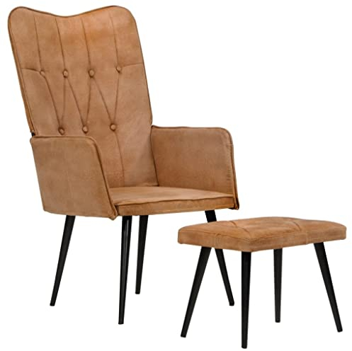 vidaXL Ohrensessel mit Hocker Relaxsessel Fernsehsessel TV Sessel Polsterstuhl Relaxstuhl Polstersessel Armsessel Wohnzimmer Braun Canvas