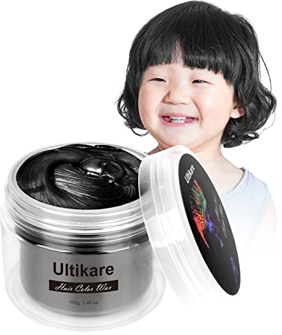 Ultikare Haarfarbe-Wachs, temporäre Auswaschfarbe, Haarfarbe für Kinder, sofortige Haarcreme, Schlammgel, professionelle Unisex-Frisur, Pomade, Haarton, Herren, Cosplay und Halloween, 90 ml (schwarz)