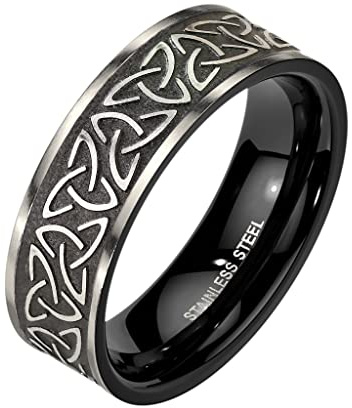 Bungsa Fingerring Keltenknoten Triskele Silber/schwarz aus 316L Edelstahl