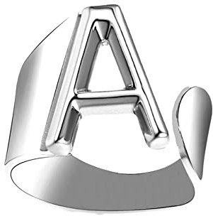 Only faith Anillos de letras iniciales acero inoxidable ajustable, Anillos abiertos de letras para mujer, joyería de moda con hermosa caja de regalo vintage. (A - PLATEADO)