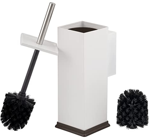 bremermann WC-Garnitur inkl. Wandhalterung, WC-Bürstenhalter, Toilettenbürstenhalter, eckig aus Edelstahl (weiß)