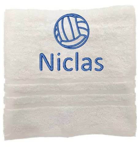 Personalisiertes Handtuch mit Namen Schön gestickter Sport Name Handbadetuch 100% Baumwollhandtuch Sportliche Motive Personalized Custom Towel with Name (140 x 70 cm, Volleyball Sport)