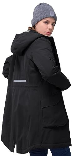 33,000ft Damen Wintermantel Lange Warme Winterjacke Parka Regenjacke Verdickene Funktionsjacke Mit Kapuze Übergangsjacke Outdoorjacke (Schwarz XL)
