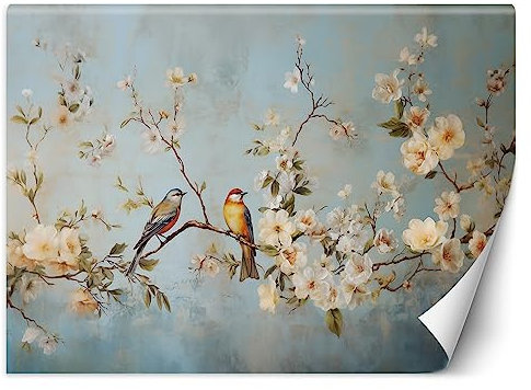 Feeby Papier Peint Intissé Shabby Chic Oiseaux 100x70 cm beige XXL Moderne Décoration Murale Tableaux Muraux Tapisserie Salon Chambre à coucher Fleurs Nature