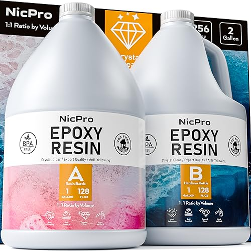 Nicpro Epoxy Resin Kit 2 Gallon/ 9L, Crystal Clear Resins and Hardener Not Yellowing & Bubbles Free Food Safe Resin for Coating and Casting, Craft DIY, Jewelry Making Art, Molds, Tables Top, Wood