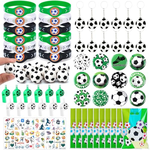 G.C Futbol Piñata Cumpleaños Infantil Relleno Piñata con Silbato Broche Mini Balones de Fútbol Llavero Pulseras Bolsas de Fiesta Invitados Cumpleaños Niños Piñata Futbol 84 Piezas