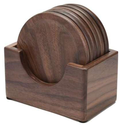 meiyan 6 Pièces sous-Verres en Bois de Noyer Sets de Table Décor Rond Résistant à la Chaleur Tapis de Boisson Maison Cuisine Table Thé Tasse à Café Pad Facile à Installer Facile à Utiliser