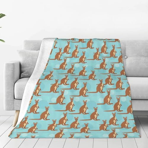 WURTON Funny for Kangaroo Zoo-Druck, weiche Decke, 127,7 x 101,6 cm, Anti-Pilling-Flanell-Überwurf, Decke, Bett, Couch, Wohnzimmer-Dekor