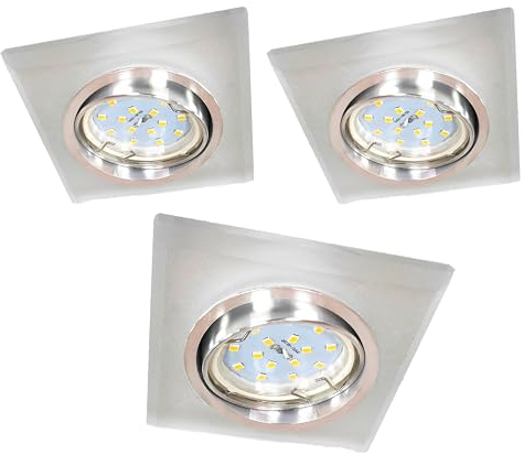 Trango 3er Set 6729(S)-03MOSD *CRYSTAL* Deckenstrahler aus satiniertem Glas inkl. 3x 3-Stufen dimmbar Ultra Flach LED Modul, 3000K warmweiß Einbauleuchte, Einbauspot, Deckenleuchte, Einbaustrahler