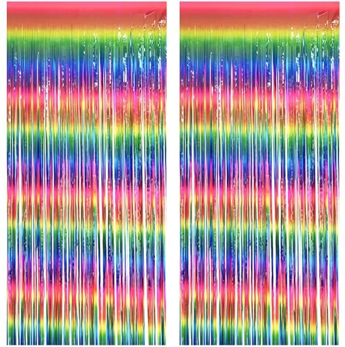 Schulkind Lametta Vorhang Bunt - Neon Luftschlangen Foto Hintergrund Wand Party Vorhänge Deko für Eurovision Song Contest Zirkus Jugendweihe 90er Disco Hippie Regenbogen Kinder Einschulung Dekoration
