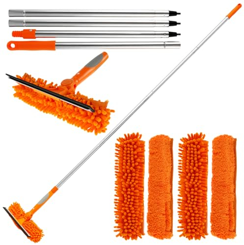 2 en 1 Raclette à Vitre Professionnelle avec 184 Manche Telescopique, Kit Nettoyage Vitre avec 4 Chiffons Microfibres, Lave-vitres Télescopique avec Tête Flexible pour Vitre Fenêtre Hautes Intérieur