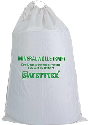 Safetytex KMF Sack 140 x 220 cm - Hochwertiger Big Bag für Mineralfaserabfälle - Transportsack mit Aufdruck und Kordel im Saum - für Mineralfaserabfälle, Glaswolle, Isolierwolle (5 Stück)