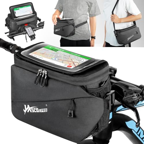 JASCOPRO Borsa da Manubrio Bici 4.5L, 3in1 Borsa Anteriore per Bicicletta Con Adattatore, Nero