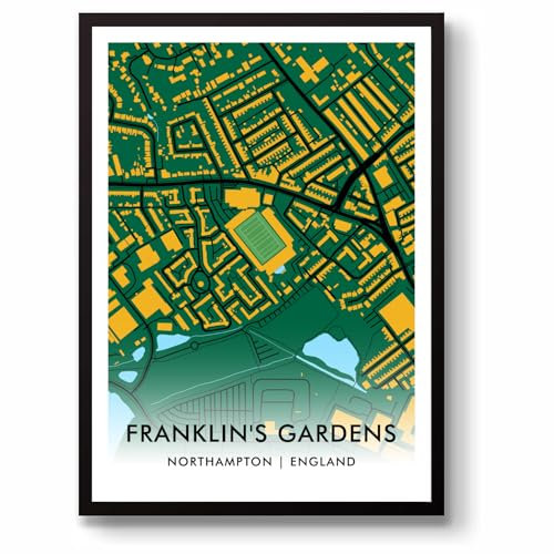 GroundDesigns Nordampton Saints Rugby Union Geschenk, Franklin's Gardens, Stadion-Kunstdruck, A3, NRFC