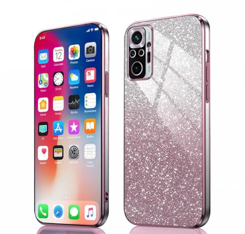 PEIYE Coque pour Xiaomi Redmi Note 10 Pro 4G - Étui Antichoc en Silicone Souple, Housse avec Bords Électroplastifiés et Carte à Paillettes Intégrée, Cover Case -Rose Dégradé
